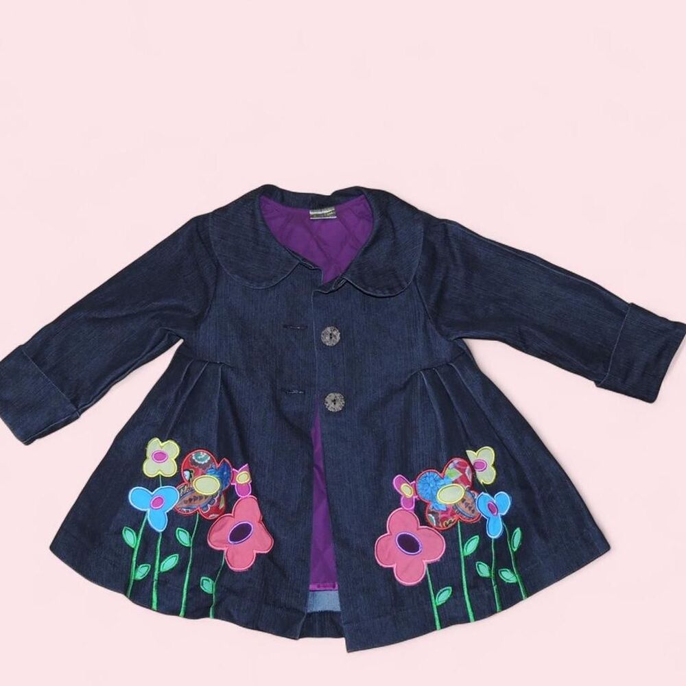 Maria Elena Dark Denim Floral Swing Coat 4T 🌸